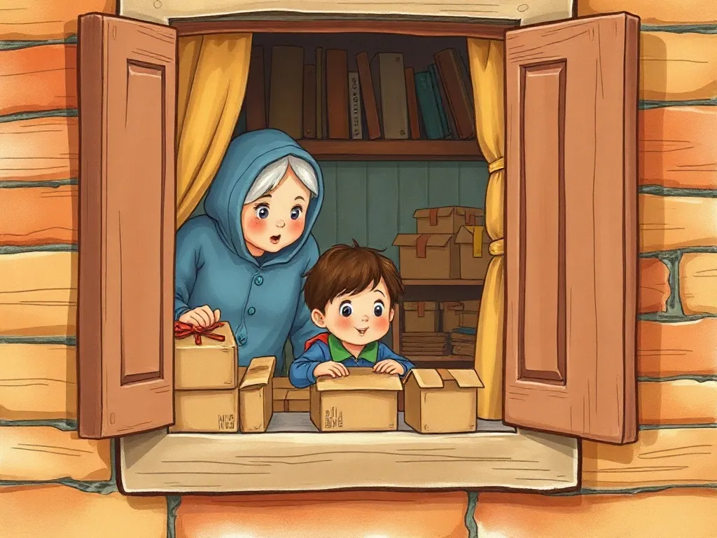 A Different Kind of Perfect - Children peering through window at Mama sorting boxes