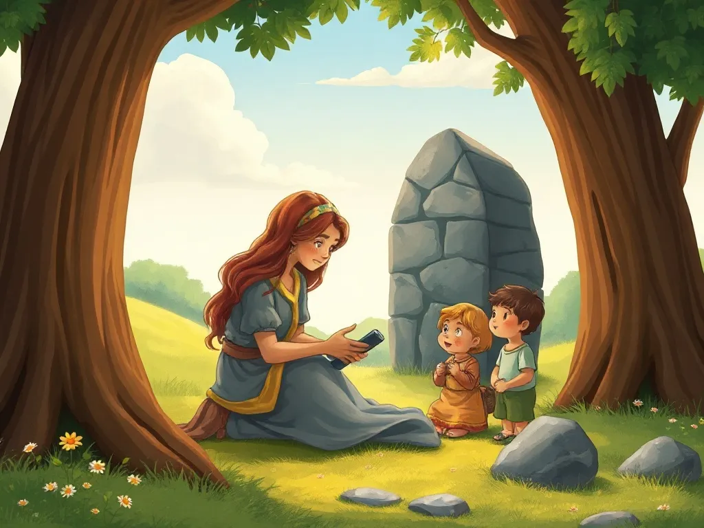 A Different Kind of Perfect - Mama kneeling by stone circle with children