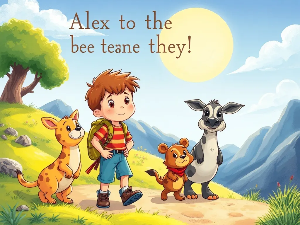 Alex and the Whispering Woods: A Rainbow Berry Adventure - Alex and animal friends starting their forest walk