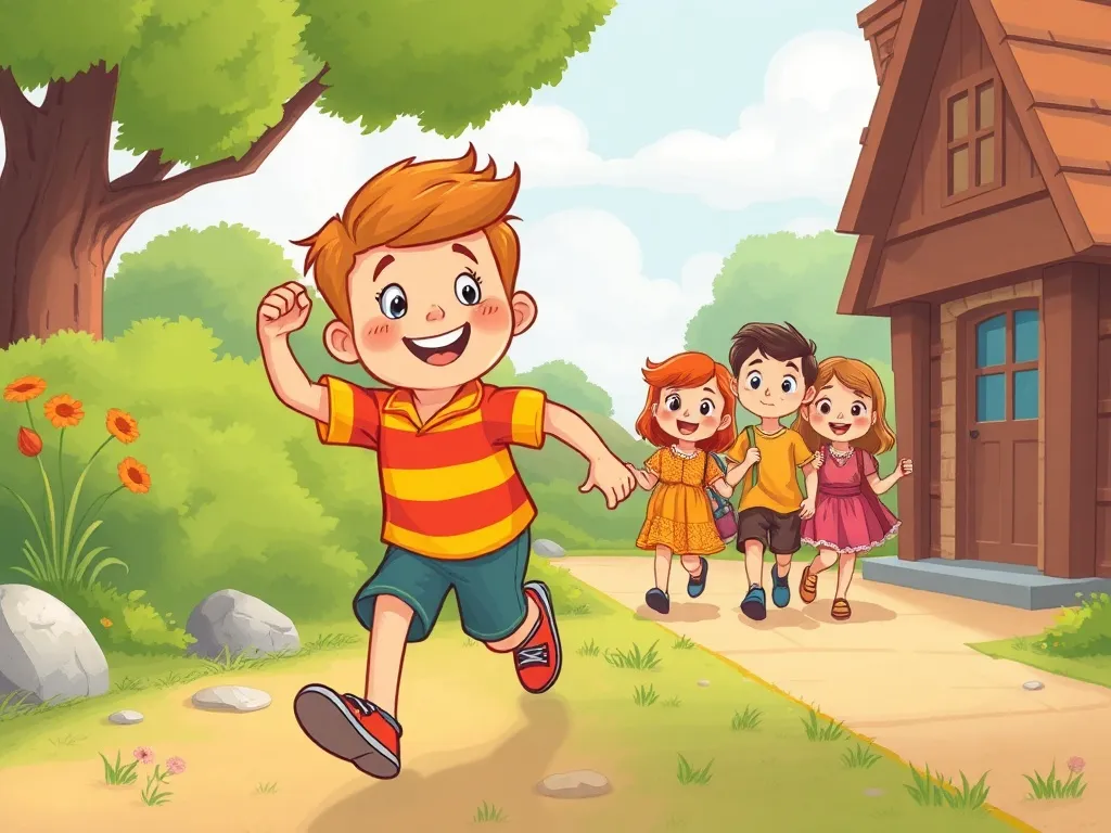 Alex and the Whispering Woods: A Rainbow Berry Adventure - Alex leading group homeward