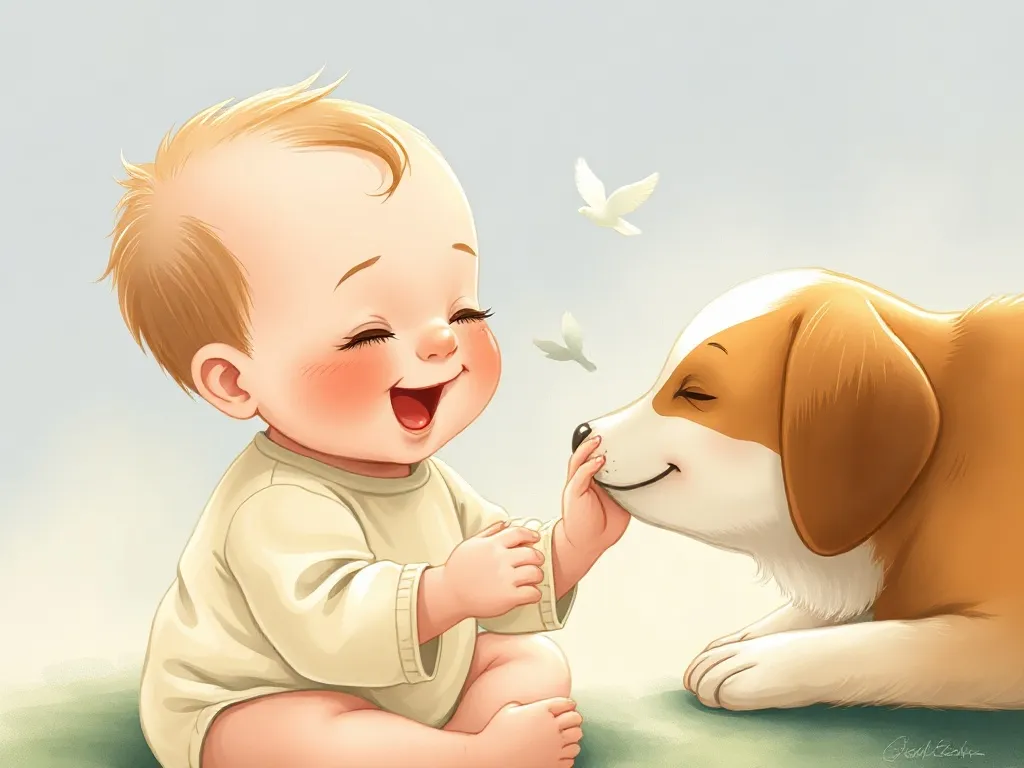 Bailey's Big Heart - Baby giggling while reaching to touch gentle dog's soft ear