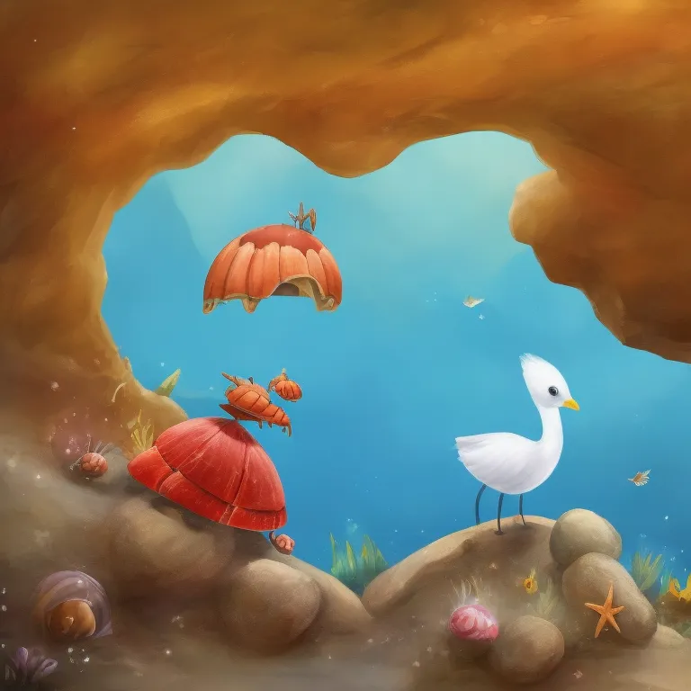 Illustration: Seagull Finds Help for Hermit Crab