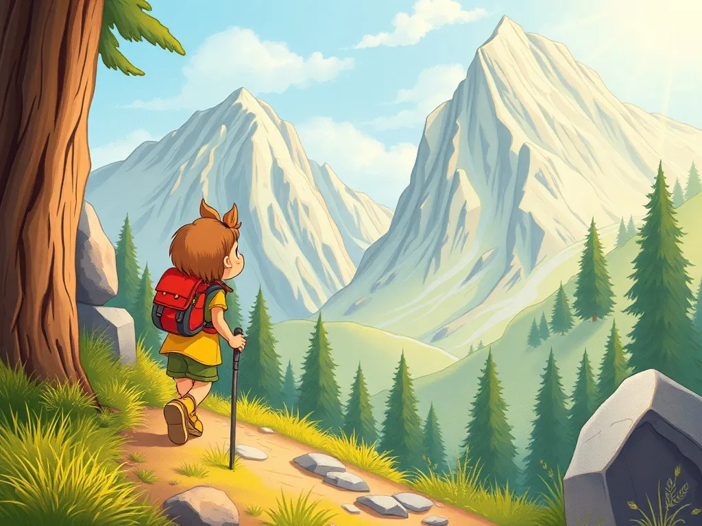 Bella's Brave Climb - Bella studying the steep mountain trail ahead