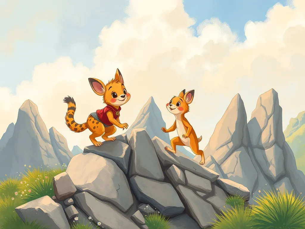 Bella's Brave Climb - Bella and Pip moving past rocky outcrops