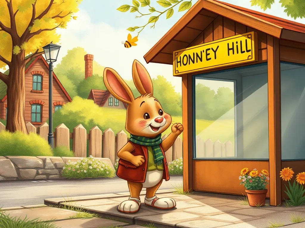 Benny Bear's Big Bus Ride - Benny standing at Honey Hill bus stop