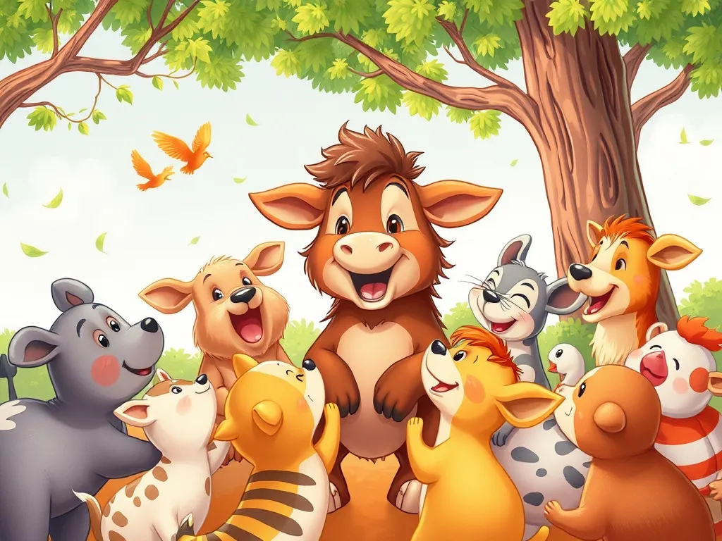 Benny Bear's Sharing Adventure - Animals gathering excitedly around Benny