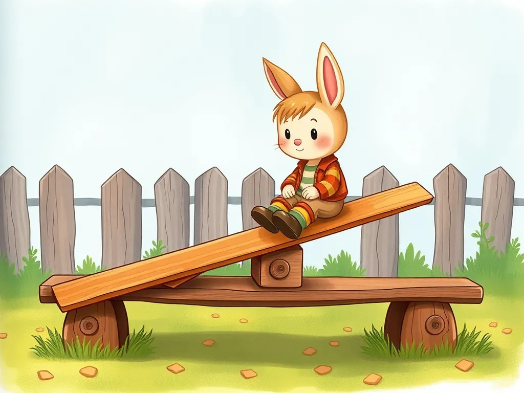 Benny Bunny's Playground Surprise - Benny sitting small on the still seesaw