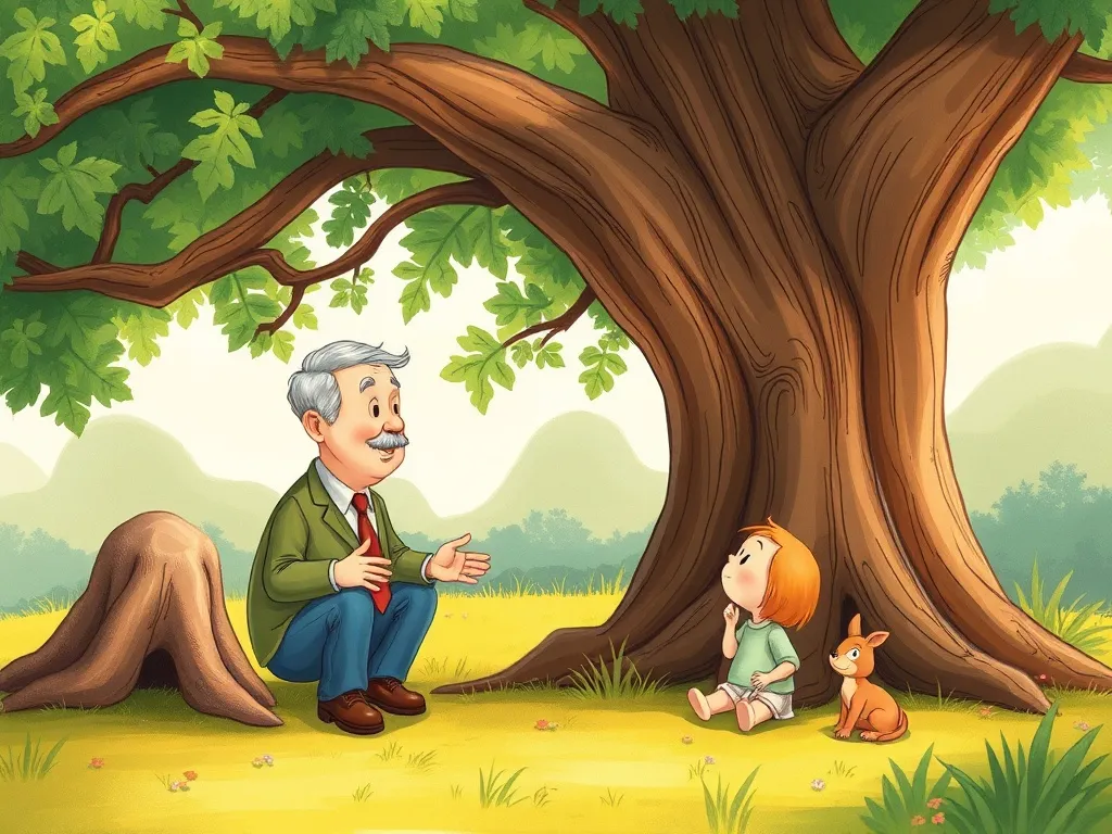 Benny Bunny's Playground Surprise - Mr. Shell speaking gently to Benny under the oak tree