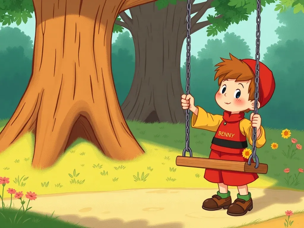 Benny Bunny's Playground Surprise - Benny standing hopefully beside Penny's motionless swing