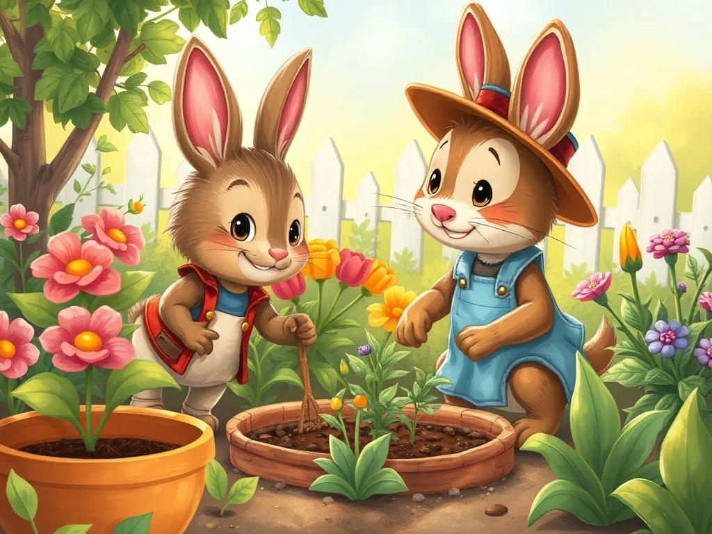 Benny's Buzzing Friend - Benny and Zip tending their beautiful garden together