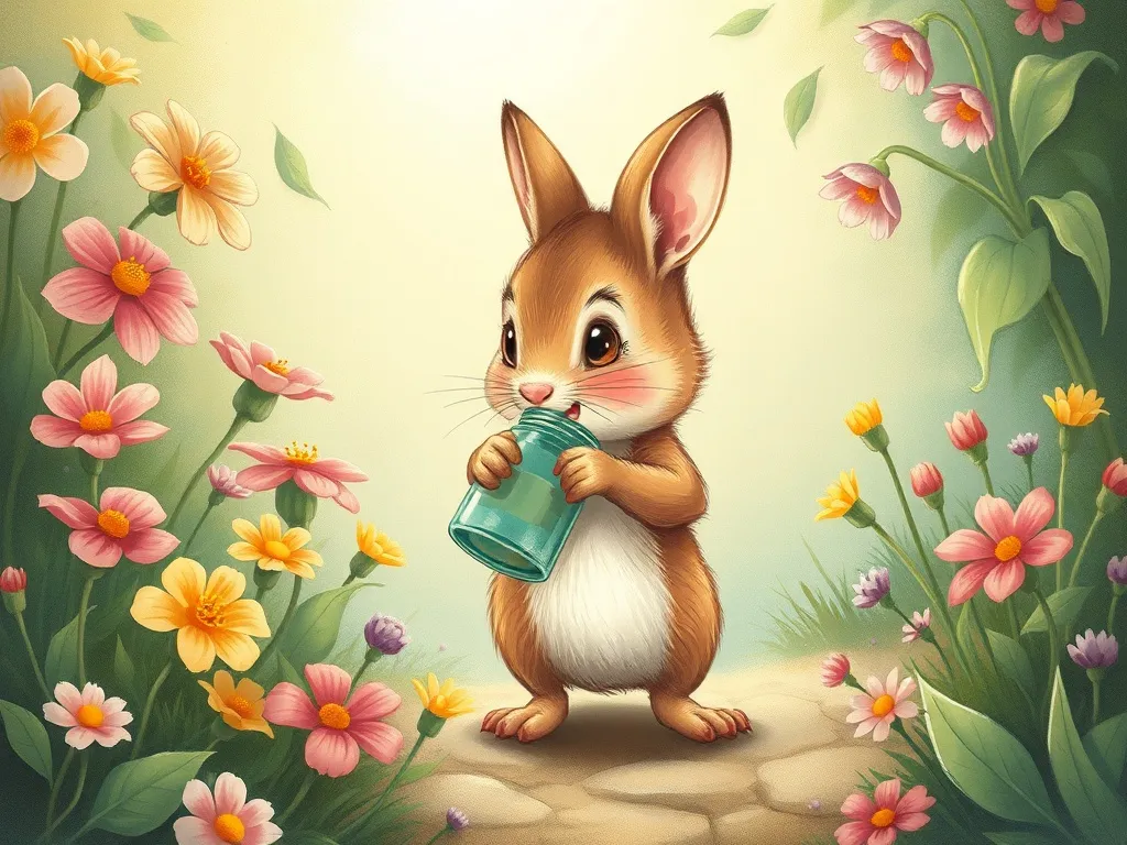 Benny's Buzzing Playground Discovery - Benny taking tentative steps through flowers, jar held protectively