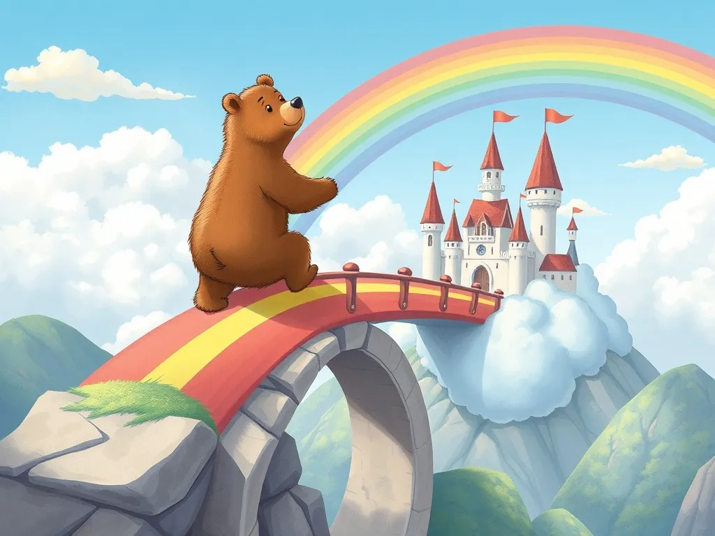 Bramble's Cloud Castle Adventure - Bear climbing rainbow bridge to cloud castle