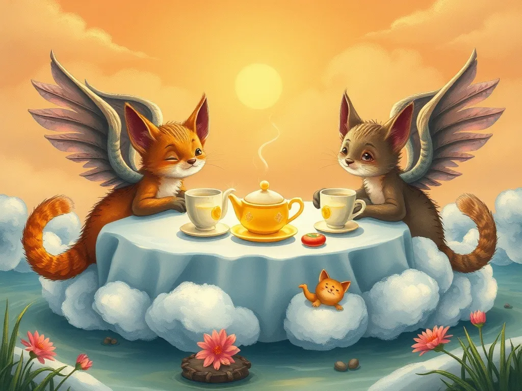 Bramble's Cloud Castle Adventure - Winged swamp cats having cloud tea party