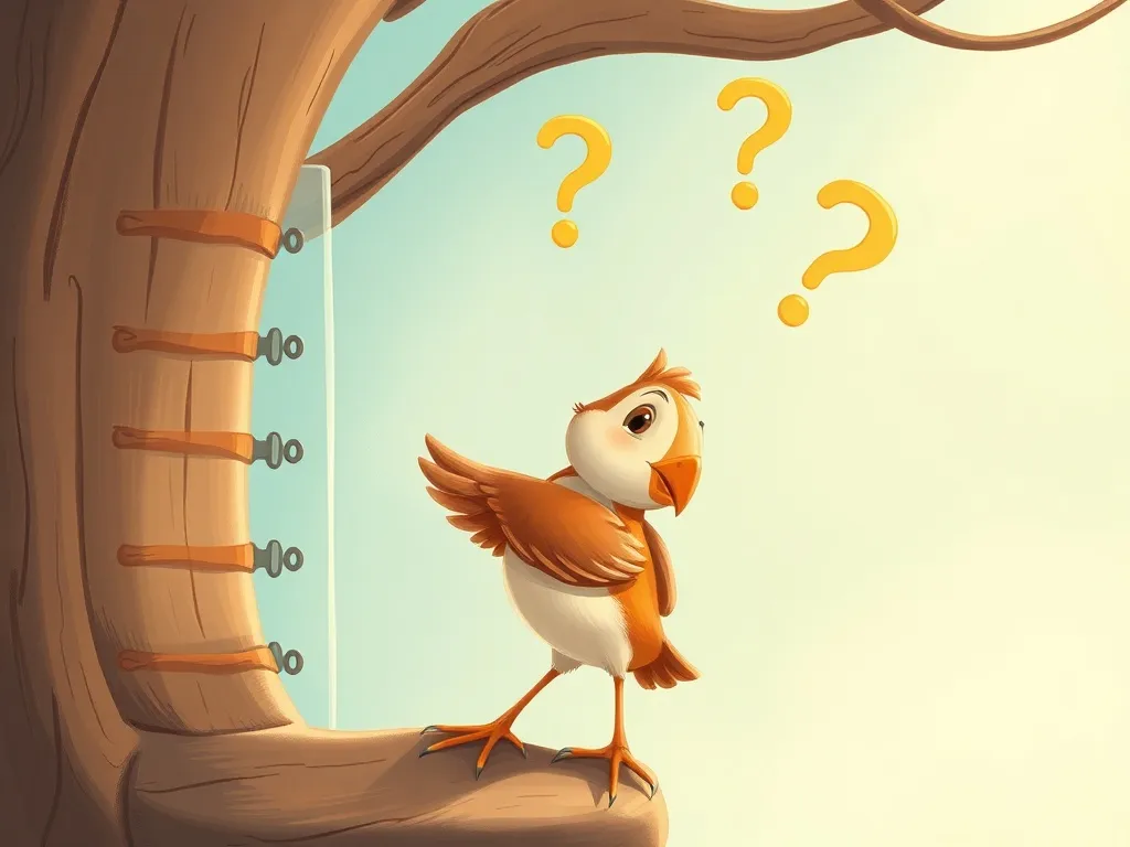 Brave Little Bird's Big Question - Small bird staring up at confusing schedule