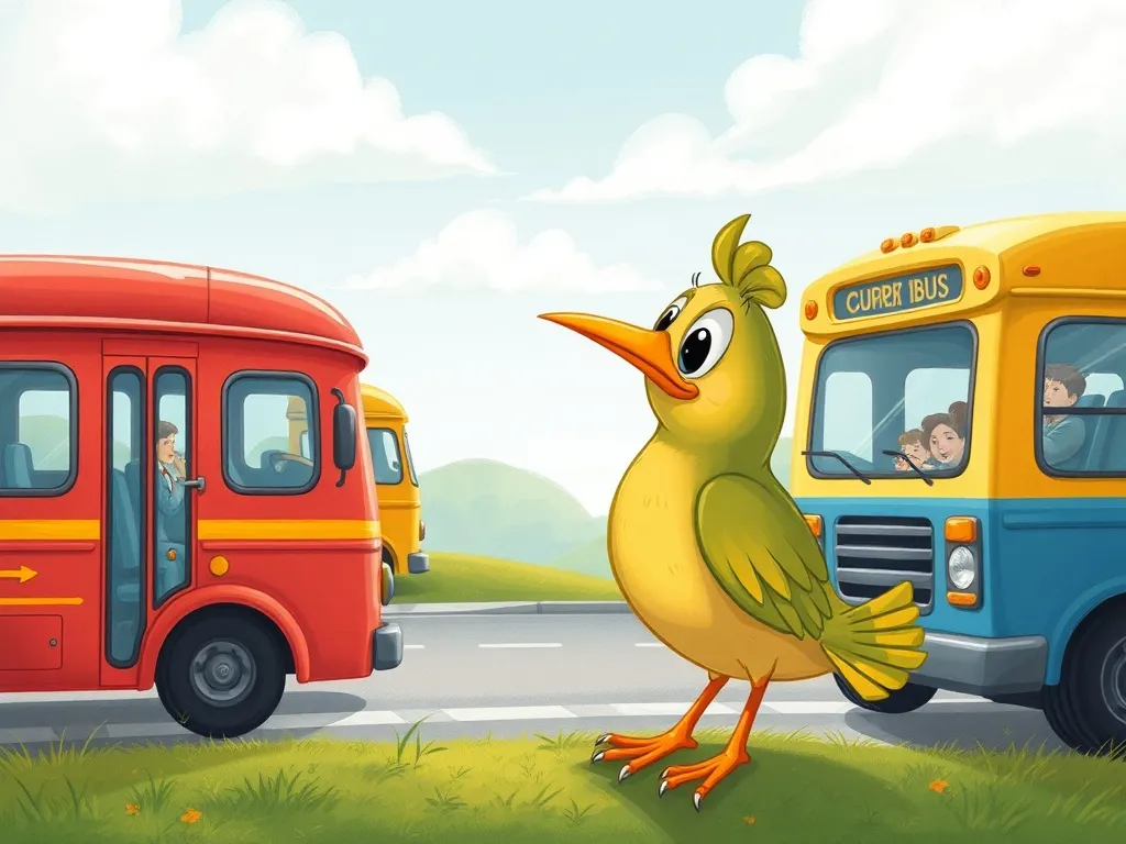 Brave Little Bird's Big Question - Worried bird watching wrong buses leaving