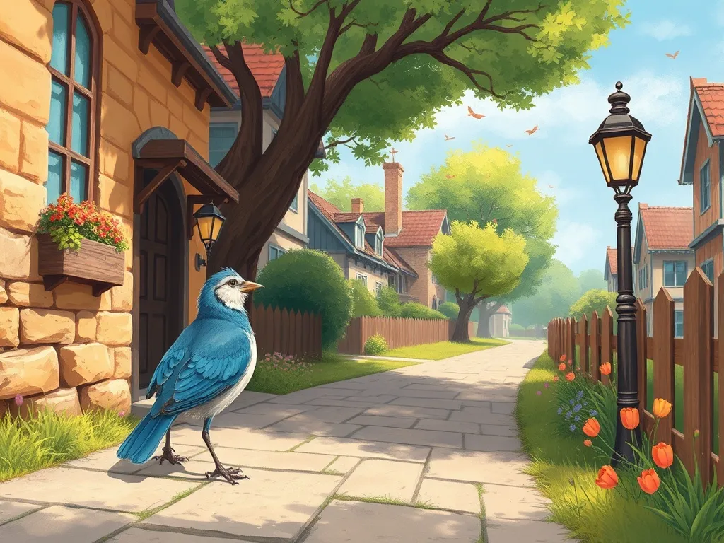 Brave Little Bird's Big Question - Bird watching grandmother's familiar street approaching happily