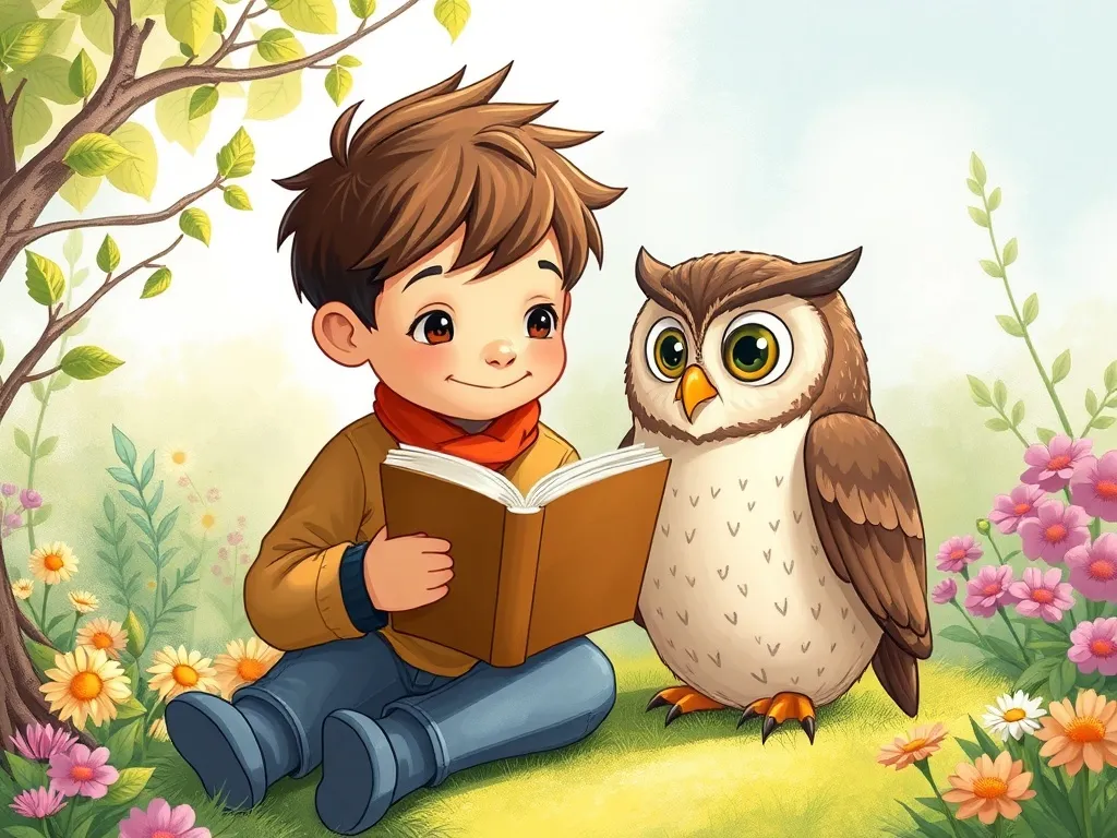 Bruno's Garden Party Adventure - Bruno and Owl reading garden books together