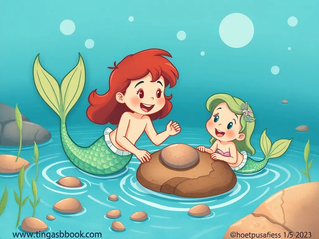 Bruno's Splashing Stream Surprise - Bruno and mermaids playing happily with shared pebbles