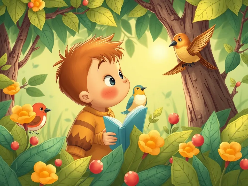 Buddy and the Mysterious Whistler - Buddy studying birds from behind bushes