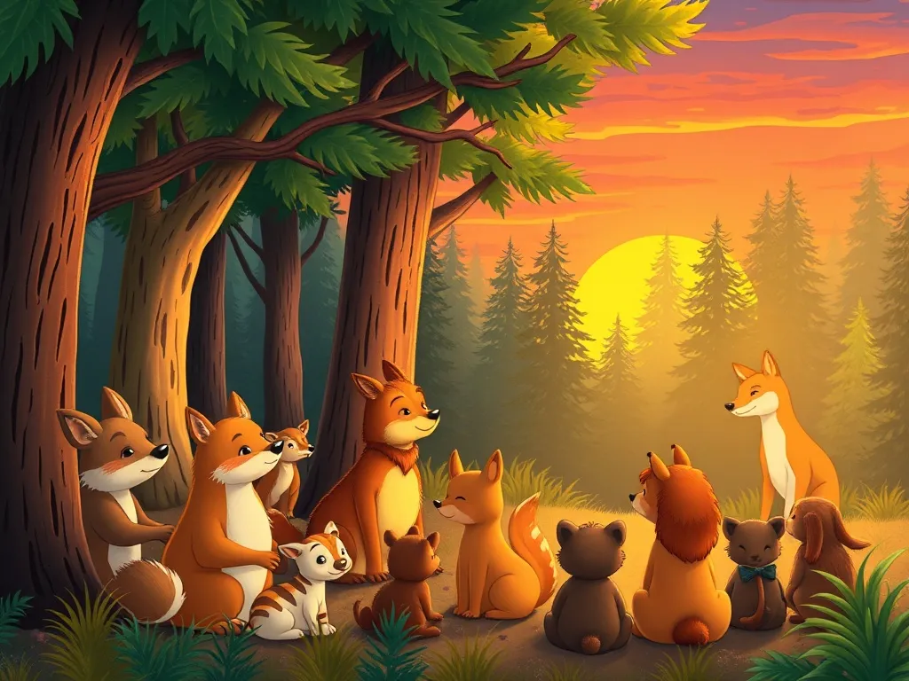 Buddy and the Mysterious Whistler - Forest animals gathered for sunset performance