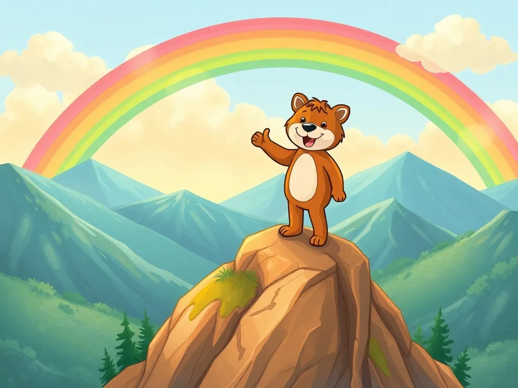 Buddy's Big Question Adventure - Buddy standing proudly atop Rainbow Ridge