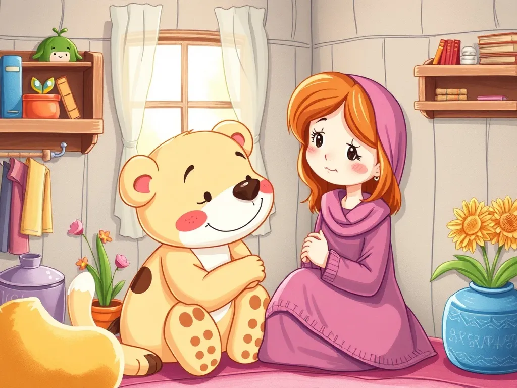 Buddy's Library Promise: A Tale of Friendship and Discovery - Buddy comforting tearful Sarah in children's corner