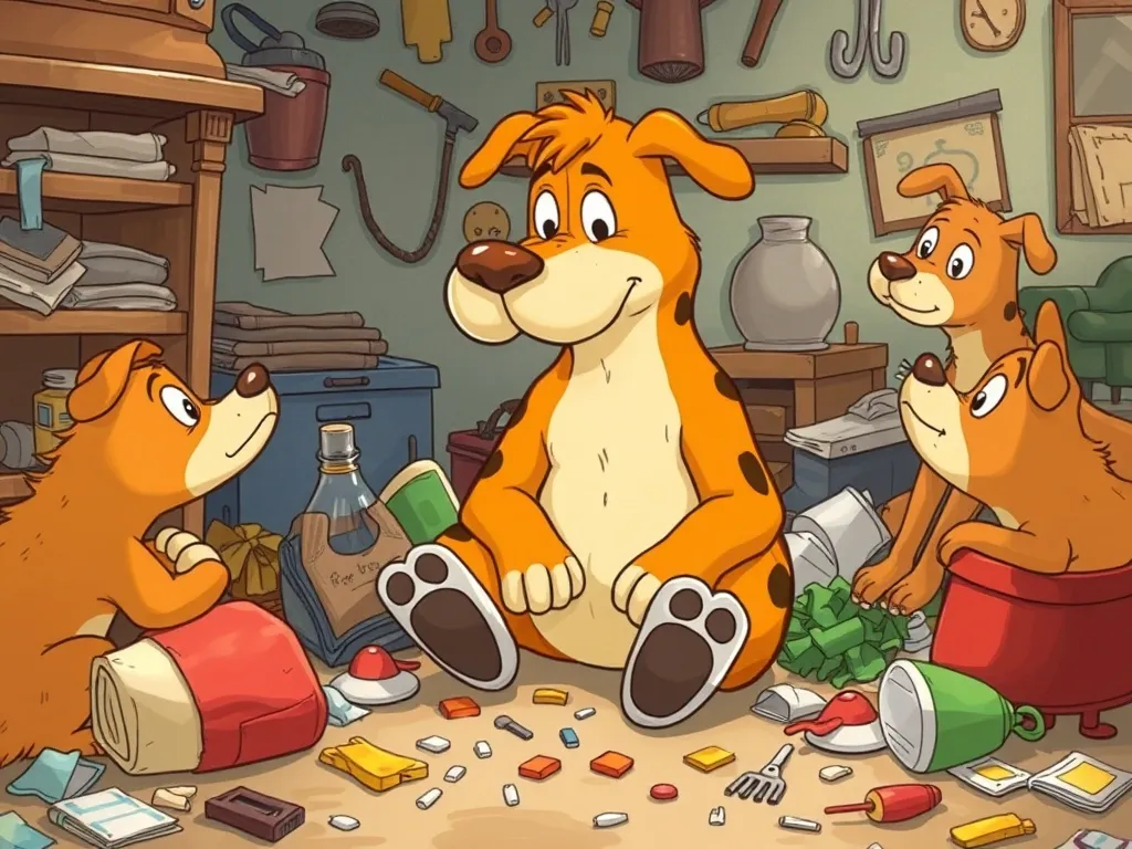 Buster's Big Mixed-Up Rescue - Buster sitting sadly surrounded by mess while others gather