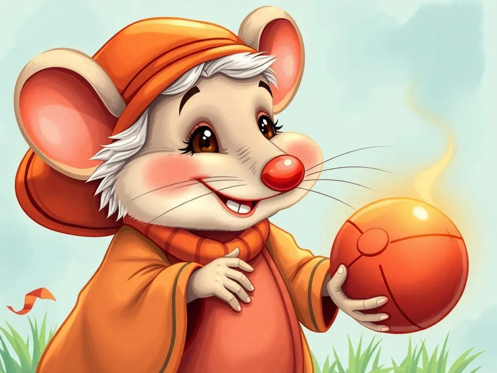Buttons and the Big Share Adventure - Grandma Mouse offering the ball with wise smile