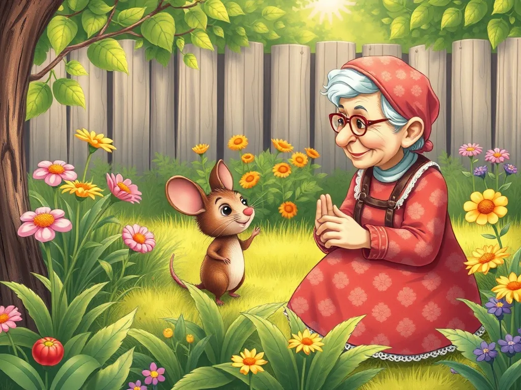 Buttons and the Big Share Adventure - Grandma Mouse and Buttons talking in garden