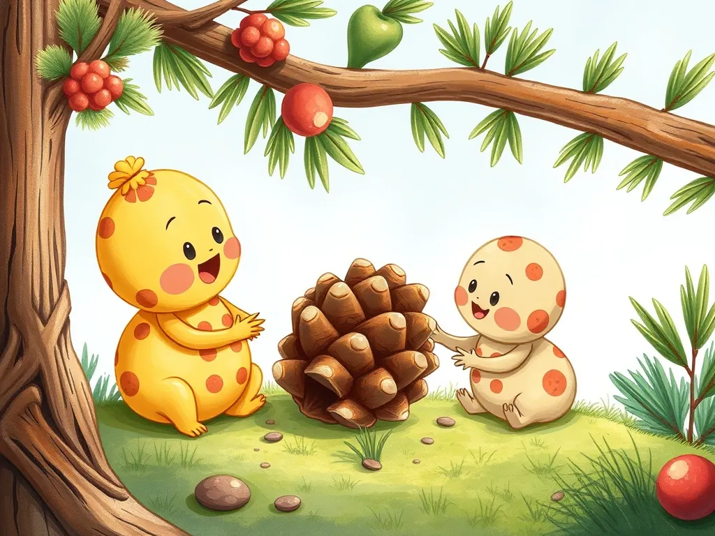 Buttons and the Big Share Adventure - Buttons watching friends struggle with pinecone