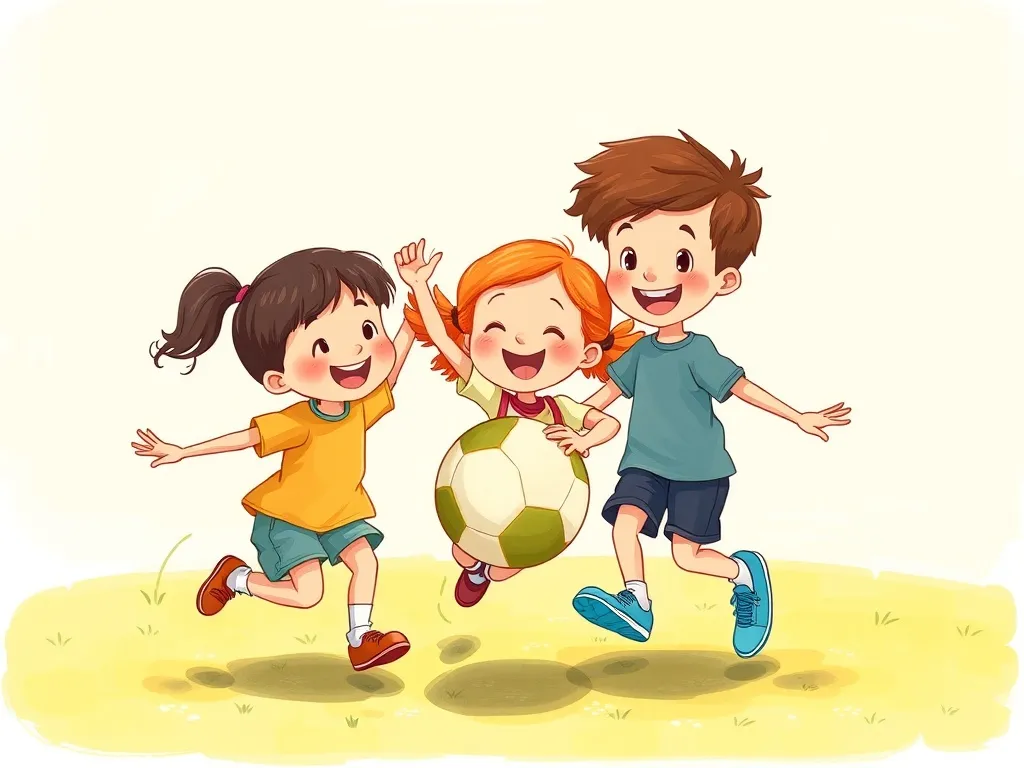 Buttons and the Big Share Adventure - Three friends playing ball together joyfully