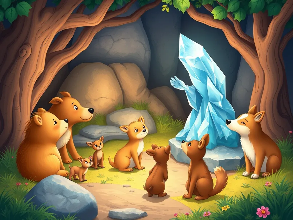 Crystal's Symphony of Light - Crystal teaching young animals while others gather nearby