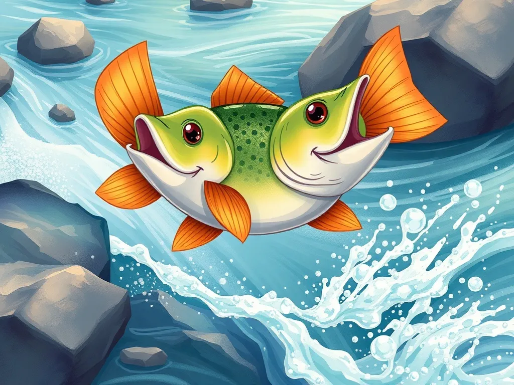 Daisy Duck's Grand Stream Adventure - Fish demonstrating playful moves in sparkling rapids