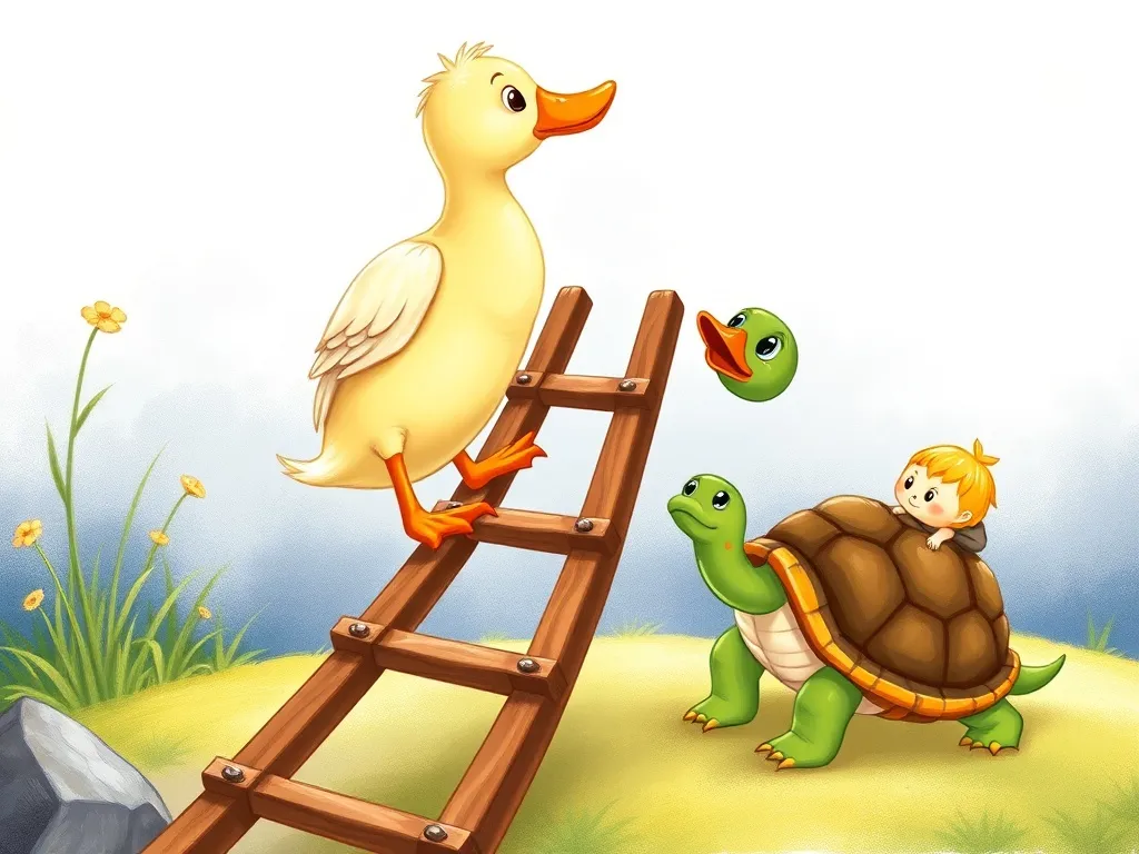 Daisy Duck's Playground Promise - Duck and turtle climbing ladder together, friends watching supportively