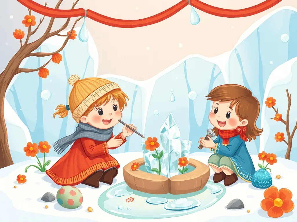 Daisy's Rainbow Bridge Adventure - Friends creating magical water-ice garden
