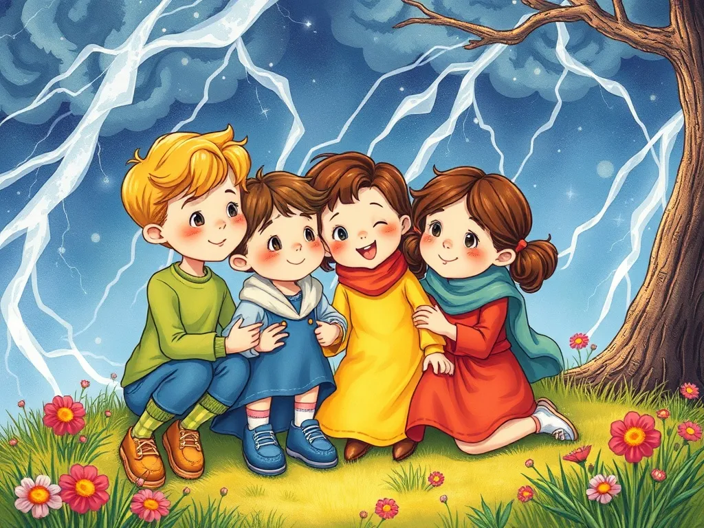 Daisy's Rainbow Bridge Adventure - Friends working together during magical storm