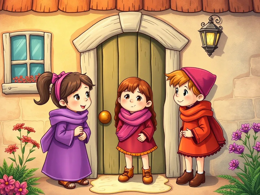 Dramatic Llama and the Cookie Rescue - Three friends gathered at cottage door together