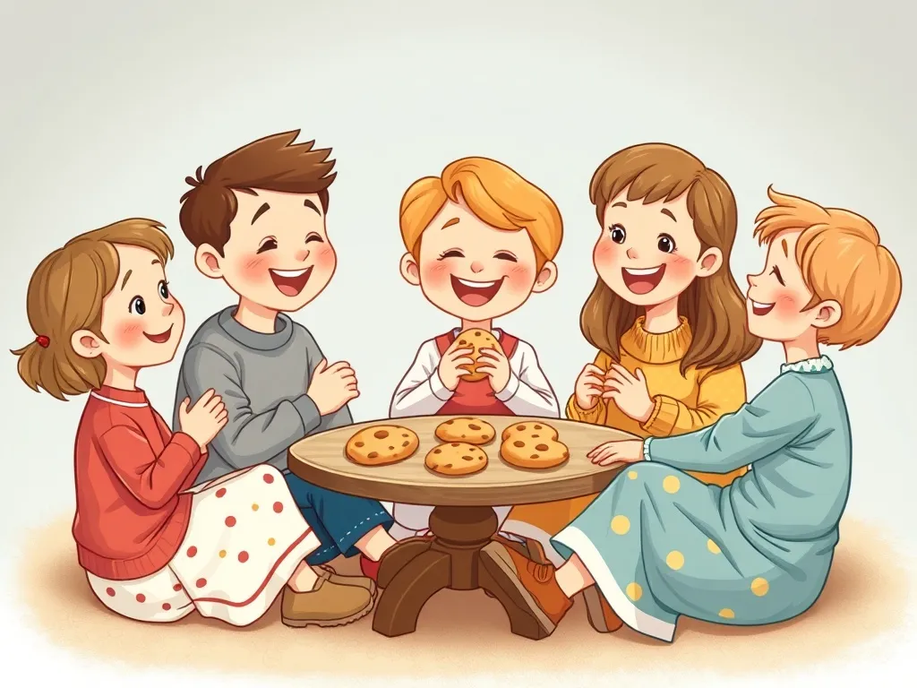 Dramatic Llama and the Cookie Rescue - Friends sitting in cheerful circle sharing cookies together