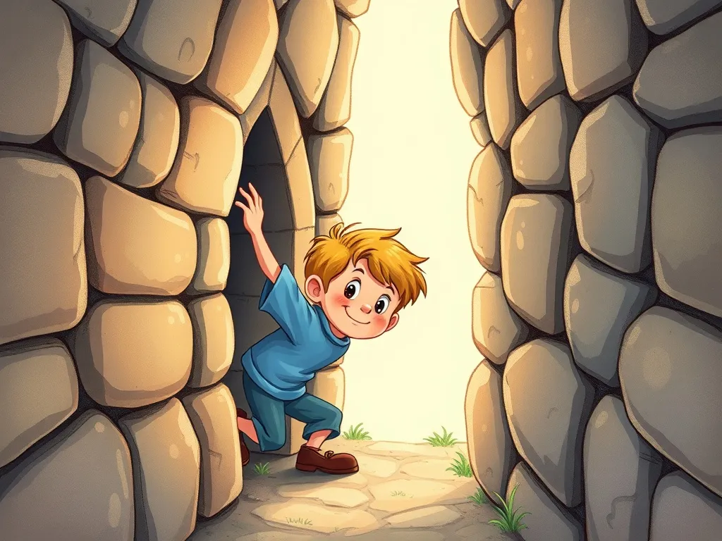 Eddie and the Secret Passage - Eddie wedged tightly between the narrow stone walls