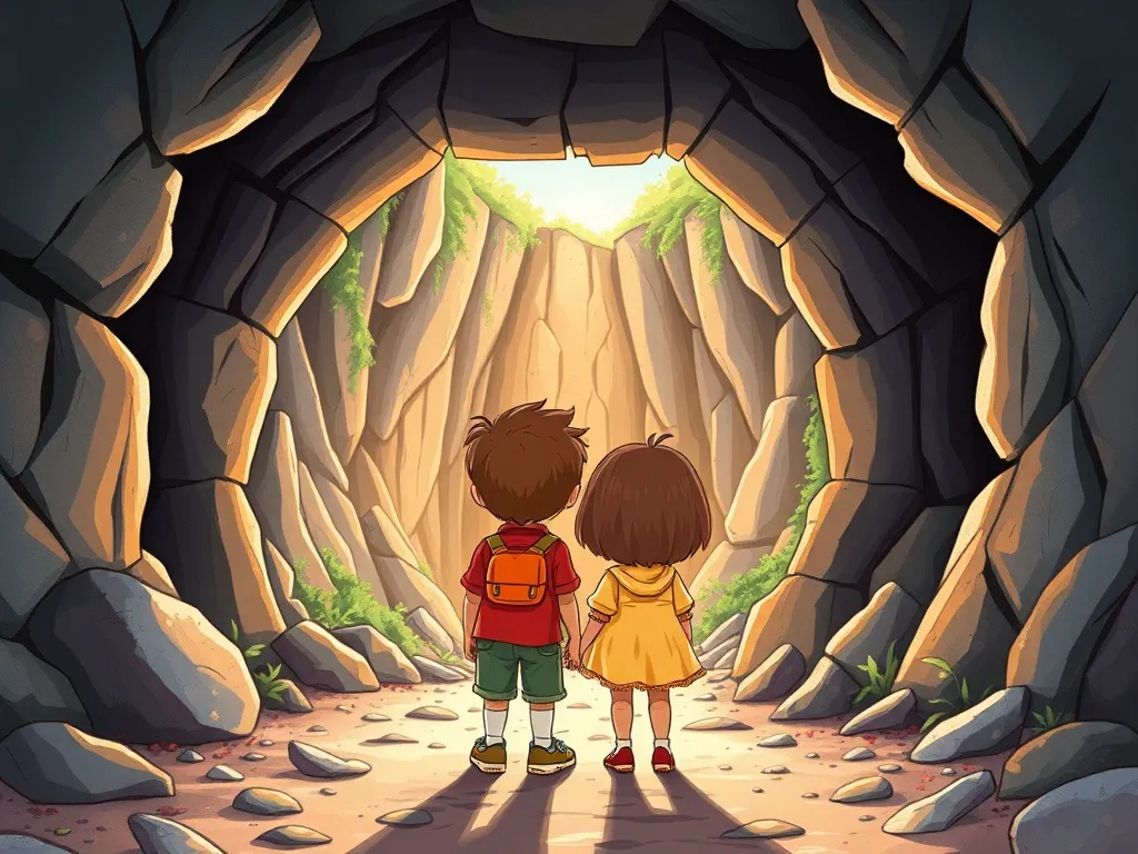 Eddie and the Secret Passage - Eddie and Mia facing the collapsed tunnel behind them