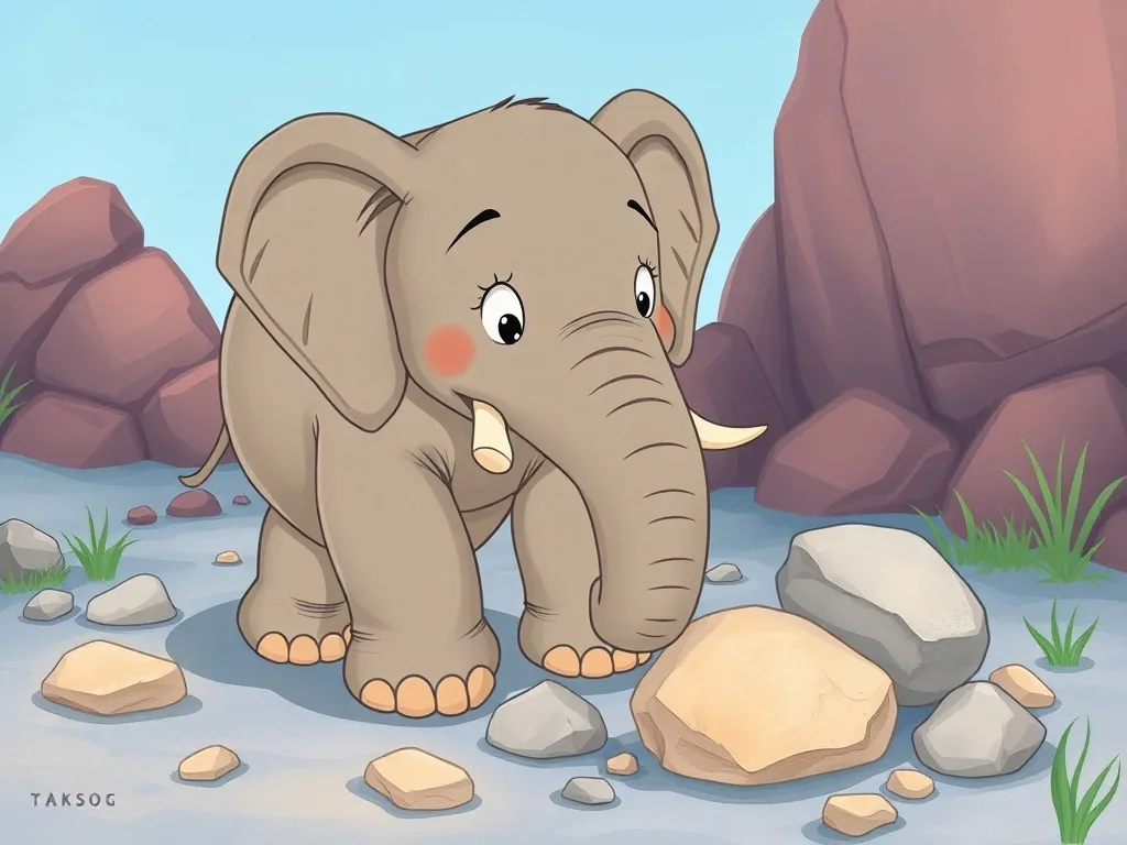 Eddie and the Secret Passage - Eddie carefully moving rocks with his trunk