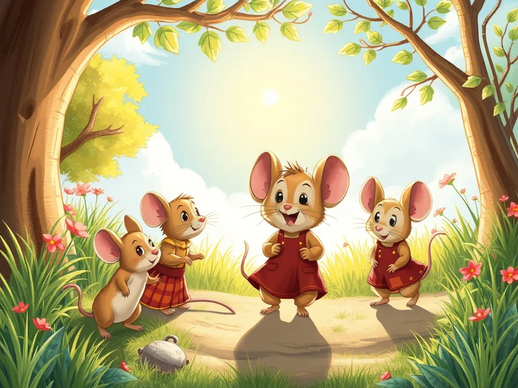 Eddie and the Secret Passage - Eddie and the mice emerging into the sunny clearing