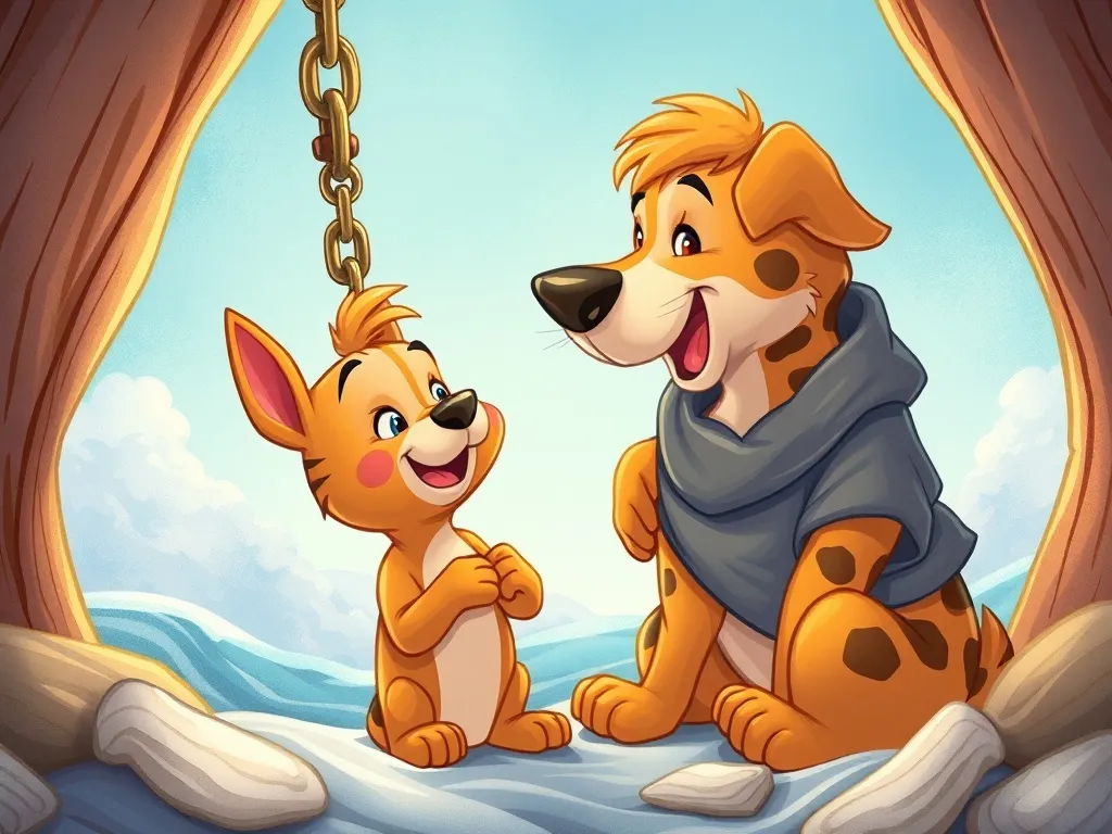 Eddie's Gentle Giant Journey - Eddie breathing calmly while Pip guides him, chains loosening