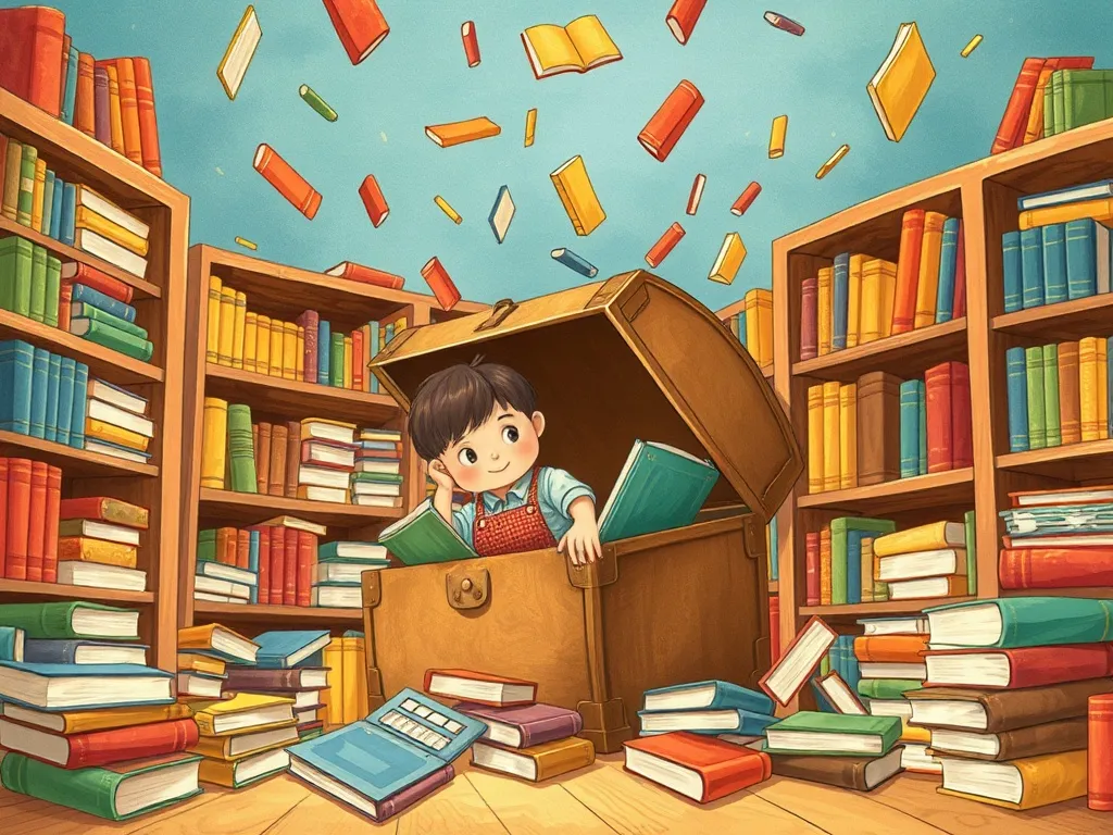 Eddie's Library Mix-Up: A Tale of Trunks and Tales - Books raining down as Eddie's trunk accidentally bumps more shelves
