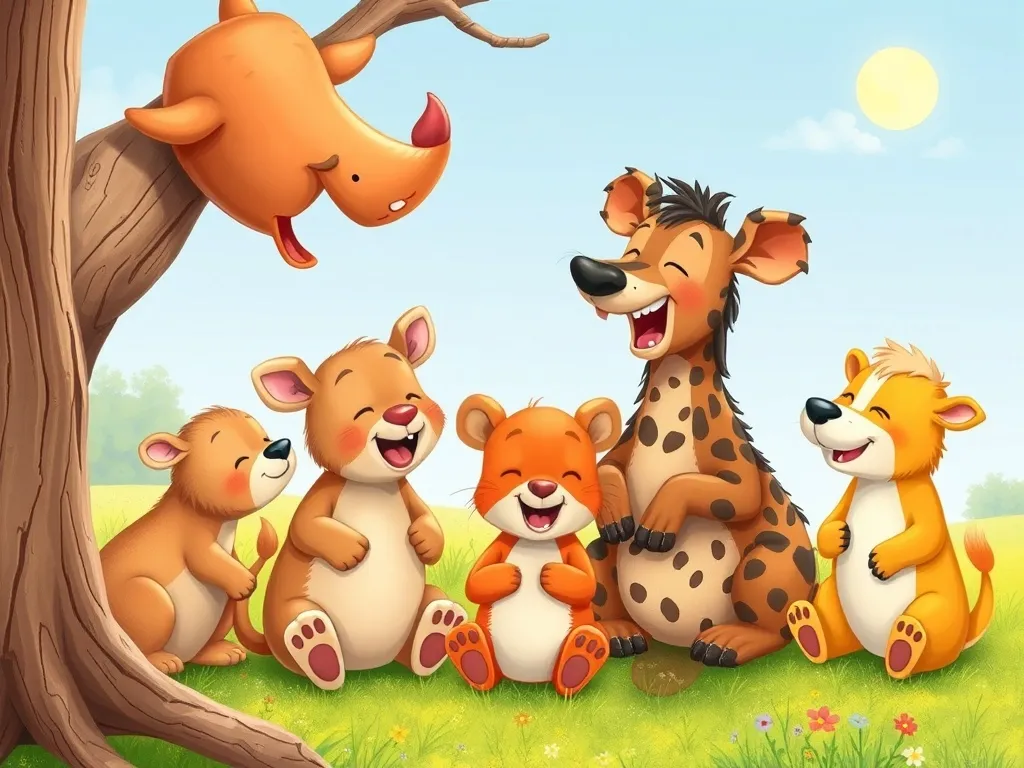 Eddie's Library Mix-Up: A Tale of Trunks and Tales - Animals working together, laughing as Eddie teaches memory rhymes