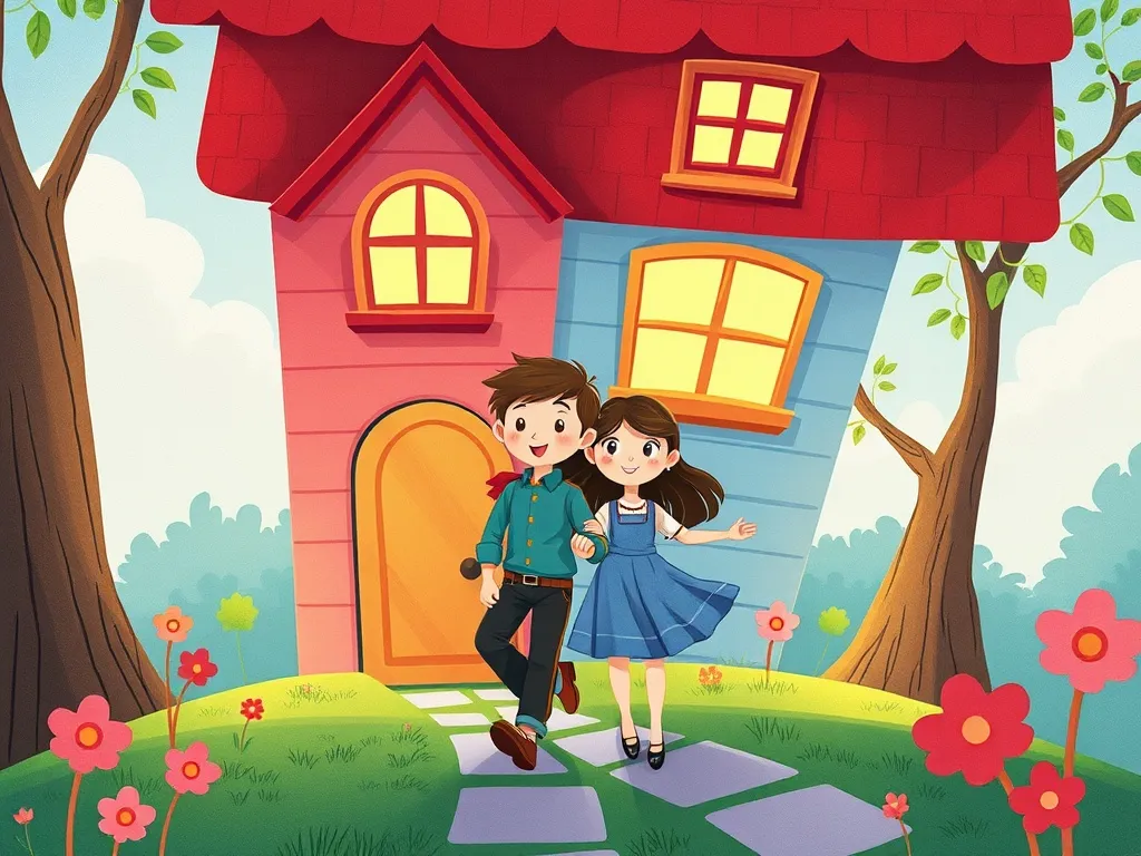 Edwin's Sticky Note Surprise - Edwin and Mira walking together in upside-down house