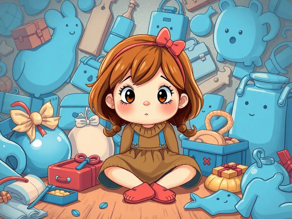 Ellie's Excellent Mix-Up Mystery - Ellie sitting defeated surrounded by wrong blue items