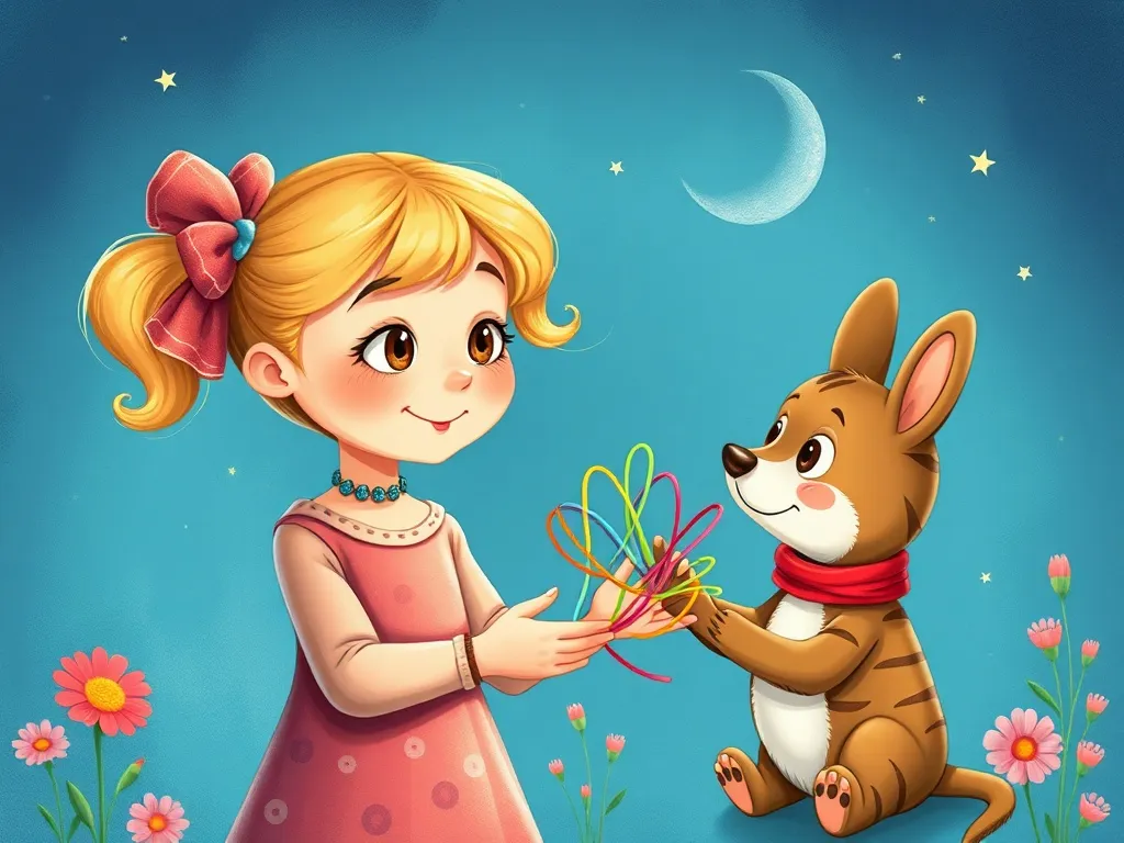 Elmer's Excellent Memory Trick - Stella showing Elmer the colorful reminder strings on her fingers