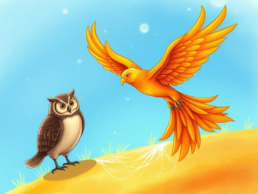 Ember's First Flight - Phoenix practicing short glides with owl watching