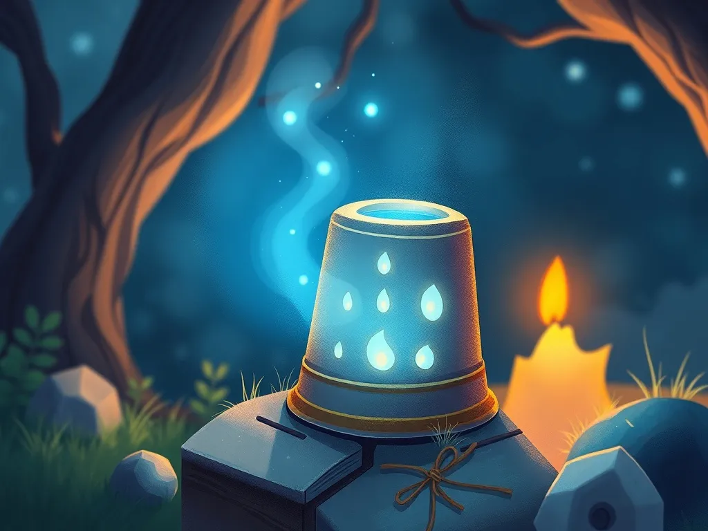 Emma and the Floating Quilt Garden - Thimble glowing with magical blue light